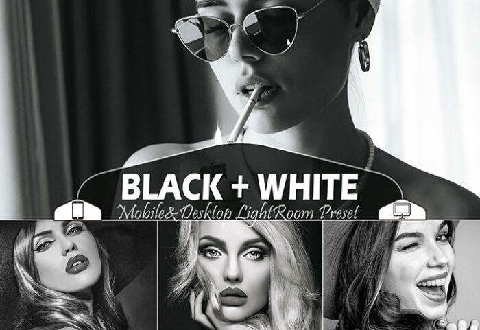 36 پریست لایت روم حرفه ای سیاه و سفید Black White Mobile & Desktop Lightroom Presets B&W Filter