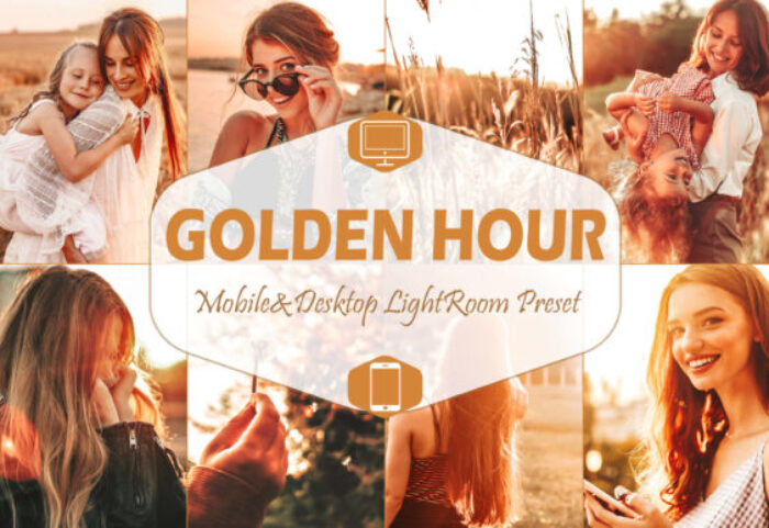 پریست لایت روم دسکتاپ و موبایل تم زمان طلایی Golden Hour Lightroom Presets Graphic