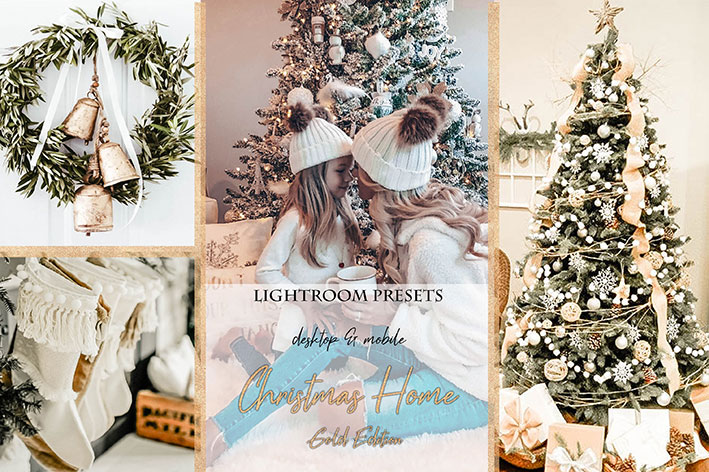 پریست لایت روم دسکتاپ و موبایل تم طلایی کریسمس Christmas Home Gold Edition Lightroom Presets پریست لایت روم دسکتاپ و موبایل تم طلایی کریسمس Christmas Home Gold Edition Lightroom Presets