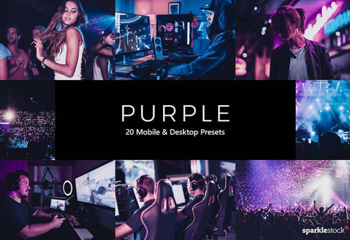 20 پریست لایت روم و پریست کمرا راو و لات رنگی تم ارغوانی بنفش Purple Lightroom Presets & LUTs