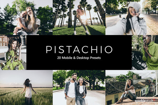 20 پریست لایت روم و پریست کمرا راو و لات رنگی تم رنگ پسته ای Pistachio Lightroom Presets & LUTs