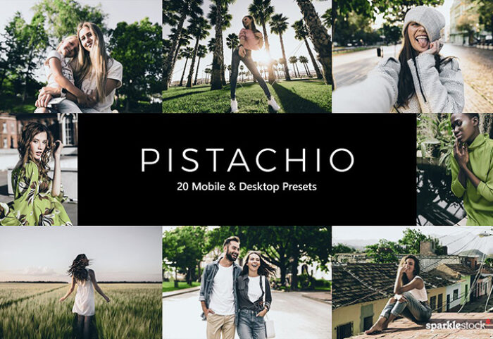 20 پریست لایت روم و پریست کمرا راو و لات رنگی تم رنگ پسته ای Pistachio Lightroom Presets & LUTs