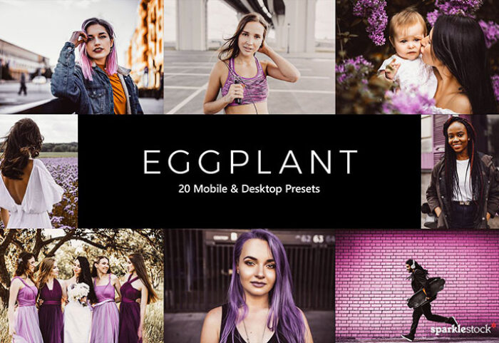 20 پریست لایت روم و پریست کمرا راو و لات رنگی تم رنگی بادمجانی Eggplant Lightroom Presets & LUTs