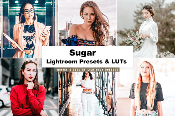 20 پریست لایت روم و پریست کمرا راو و لات رنگی تم شکر Sugar Lightroom Presets & LUTs