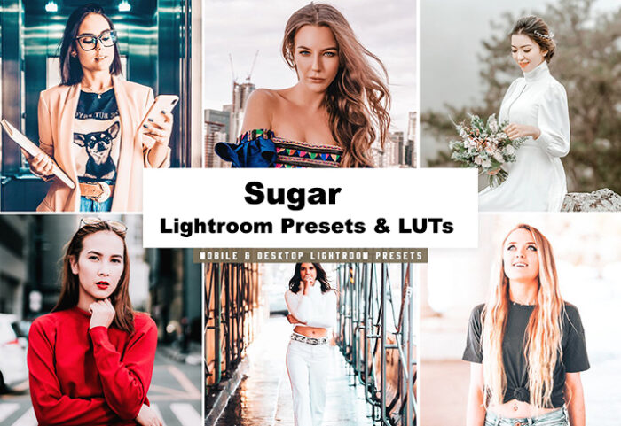 20 پریست لایت روم و پریست کمرا راو و لات رنگی تم شکر Sugar Lightroom Presets & LUTs