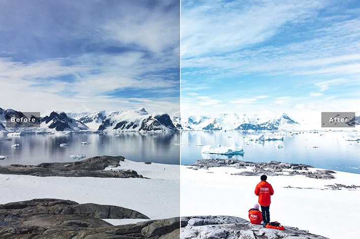40 پریست لایت روم و پریست کمرا راو و اکشن فتوشاپ تم قطب جنوب Antarctica Pro Lightroom Presets 40 پریست لایت روم و پریست کمرا راو و اکشن فتوشاپ تم قطب جنوب Antarctica Pro Lightroom Presets