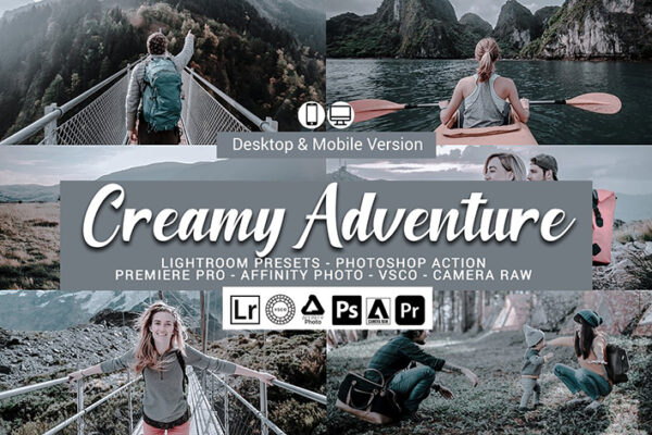 40 پریست لایت روم تم رنگی خاکستری Creamy Adventure Lightroom Presets