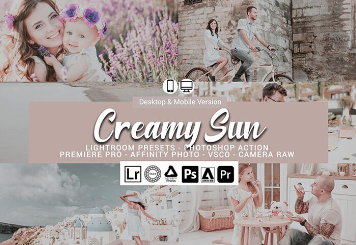 40 پریست لایت روم حرفه ای تم روشن شیری رنگ Creamy Sun Presets