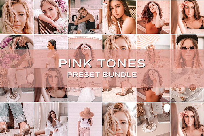 100 پریست لایت روم حرفه ای تم روشن Bright Lightroom Preset Bundle 60 پریست رنگی لایت روم حرفه ای تم صورتی Pink Lightroom Preset Bundle