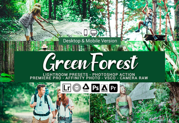 20 پریست لایت روم و اکشن فتوشاپ و لات رنگی تم جنگل سبز Green Forest Presets