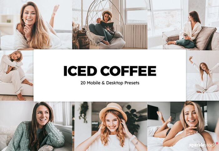 20 پریست لایت روم و لات رنگی و پریست کمراراو فتوشاپ تم قهوه Iced Coffee Lightroom Preset LUTs