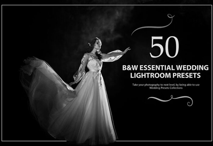 50 پریست لایت روم حرفه ای عروسی افکت سیاه و سفید B&W Essential Wedding Presets