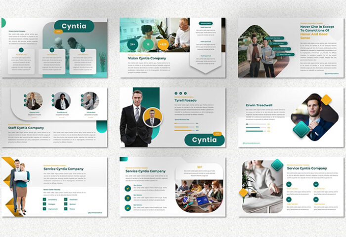 قالب پاورپوینت حرفه ای تجارت و شرکت Cyntia Pitch Deck Powerpoint Template