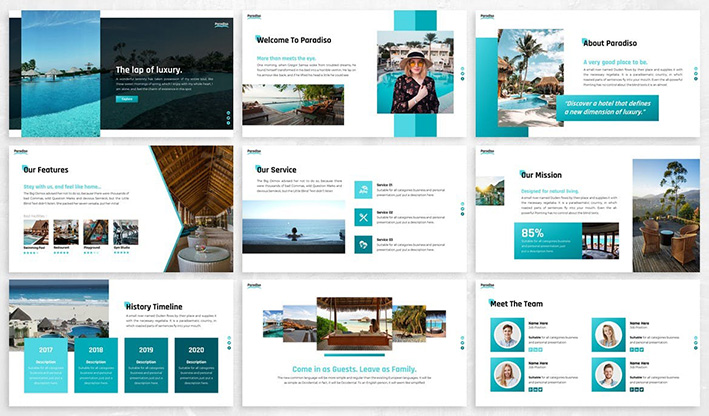 قالب پاورپوینت حرفه ای تور مسافرتی Paradiso Vacation Powerpoint Template