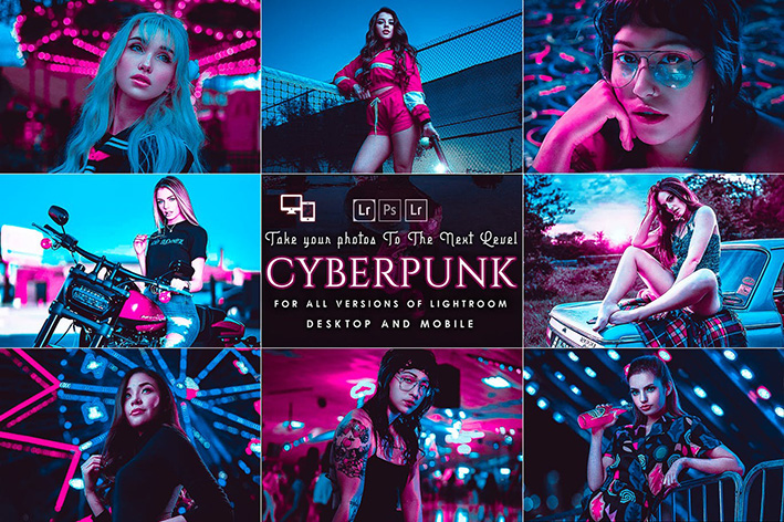 4 پریست لایت روم حرفه ای تم صورتی Cyberpunk Lightroom Presets 4 پریست لایت روم حرفه ای تم صورتی Cyberpunk Lightroom Presets
