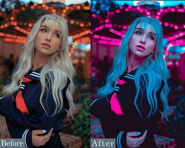 4 پریست لایت روم حرفه ای تم صورتی Cyberpunk Lightroom Presets 4 پریست لایت روم حرفه ای تم صورتی Cyberpunk Lightroom Presets