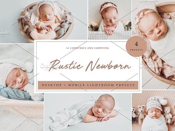 12 پریست لایت روم نوزاد تم نوزاد روستایی Rustic Newborn Lightroom Presets