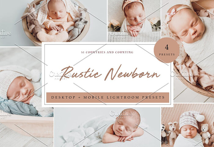 12 پریست لایت روم نوزاد تم نوزاد روستایی Rustic Newborn Lightroom Presets