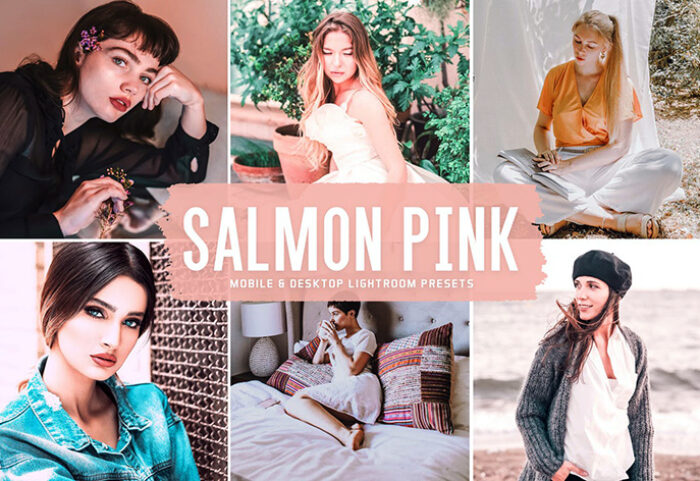 40 پریست لایت روم و پریست کمرا راو و اکشن فتوشاپ تم صورتی Salmon Pink Lightroom Presets
