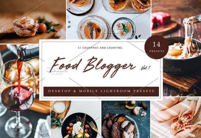 42 پریست رنگی لایت روم حرفه ای مواد غذایی Food Blogger Lightroom Presets