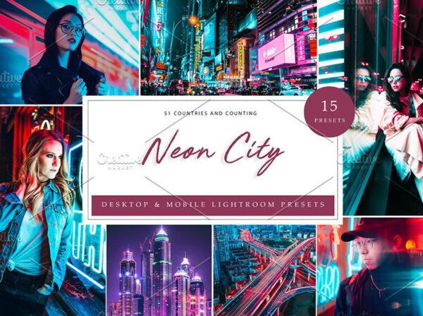 45 پریست لایت روم حرفه ای تم نور نئون Lightroom Presets Neon City
