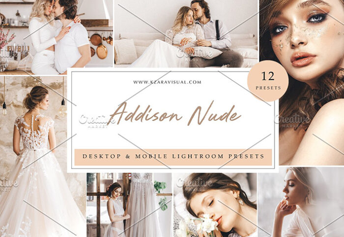 36 پریست لایت روم حرفه ای تم عاشقانه Addison Nude Lightroom Presets