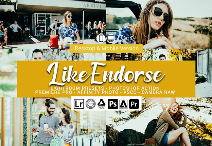 55 پریست لایت روم و کمرا راو و اکشن فتوشاپ و لات رنگی Like Endorse Lightroom Presets