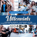 73 پریست لایت روم و کمرا راو و اکشن فتوشاپ و لات رنگی Millennials Lightroom Presets