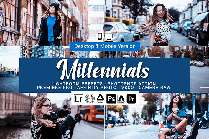 73 پریست لایت روم و کمرا راو و اکشن فتوشاپ و لات رنگی Millennials Lightroom Presets 73 پریست لایت روم و کمرا راو و اکشن فتوشاپ و لات رنگی Millennials Lightroom Presets