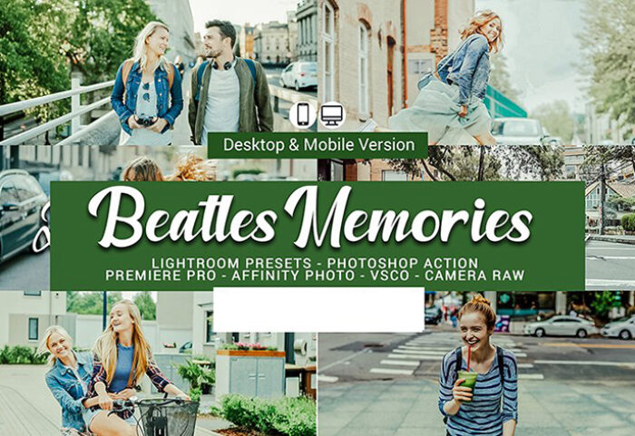 80 پریست لایت روم و کمرا راو و اکشن فتوشاپ و لات رنگی Beatles Memories Lightroom Presets