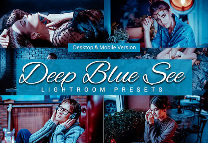 80 پریست لایت روم و کمرا راو و اکشن فتوشاپ و لات رنگی تم آبی دریا Deep Blue Sea Lightroom Presets
