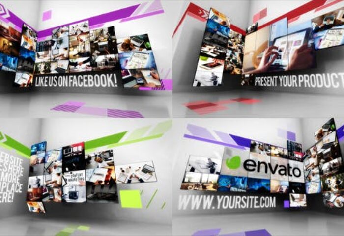 پروژه آماده پریمیر اسلاید شو دیوار ویدیو با موزیک Creative Video Wall Slideshow