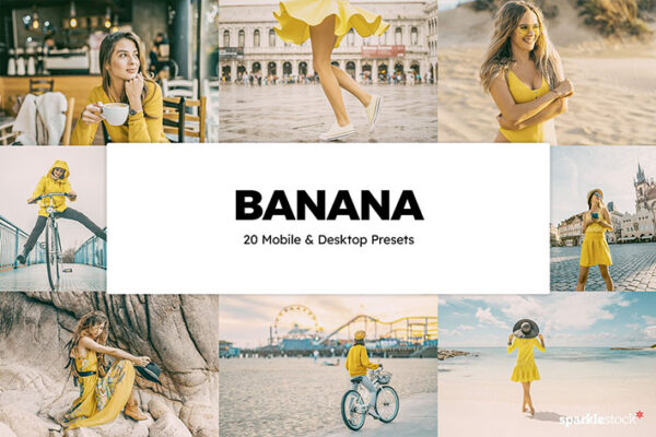 پریست لایت روم و پریست کمرا راو فتوشاپ و لات رنگی تم رنگی موز Banana Lightroom Presets And LUTs