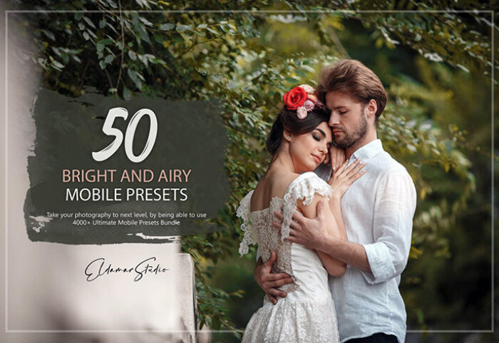 150 پریست لایت روم آتلیه عکاسی عروس Bright and Airy Mobile Presets Pack