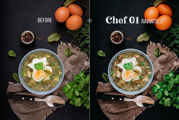 150 پریست لایت روم غذا و پریست کمرا راو فتوشاپ Chef Food Presets Lightroom