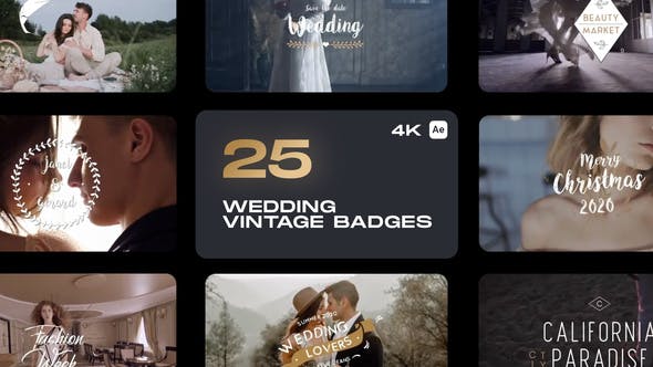 25 تایتل عروسی رزولوشن 4K افتر افکت Wedding Vintage Badges 25 تایتل عروسی رزولوشن 4K افتر افکت Wedding Vintage Badges