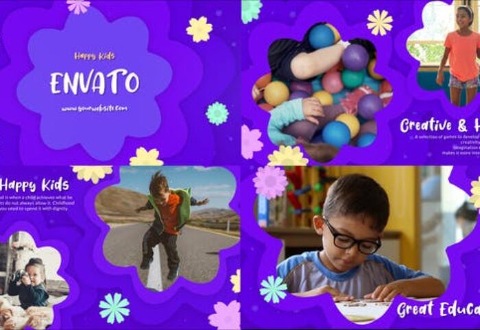 پروژه آماده پریمیر اسلاید شو رنگی کودکانه با موزیک Happy Kids Slideshow