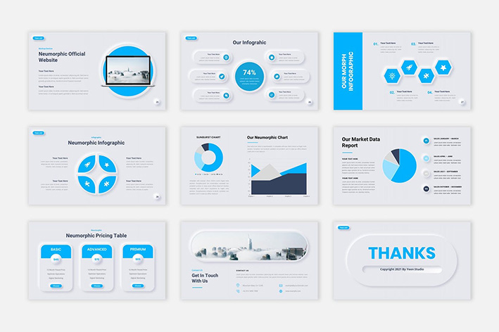 قالب پاورپوینت حرفه ای تم تجاری Neumorphic Presentation PowerPoint Template