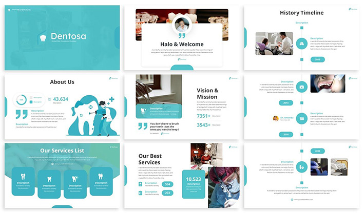 قالب پاورپوینت حرفه ای تم شرکتی Dentosa Dentist Powerpoint Template