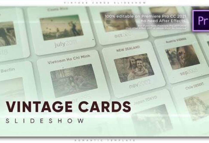 پروژه آماده پریمیر اسلایدشو افکت فریم قدیمی با موزیک Vintage Cards Slideshow