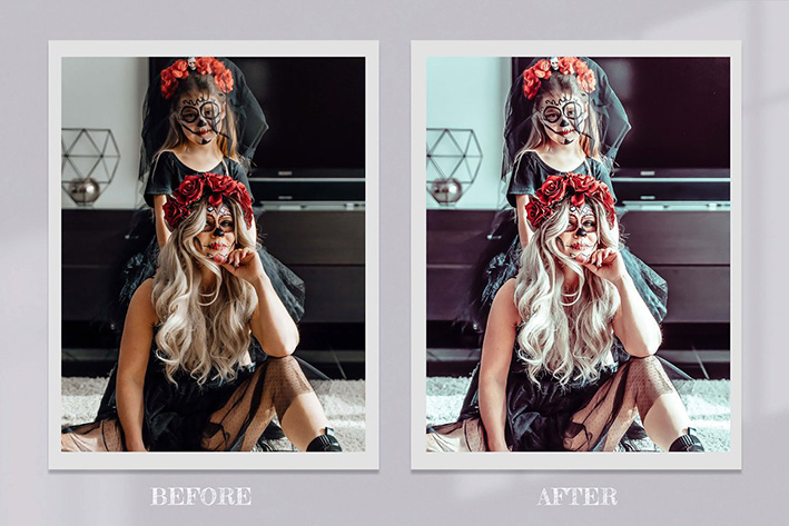 25 پریست لایت روم و اکشن فتوشاپ جشن هالووین Día de Los Muertos Lightroom PS LUTs