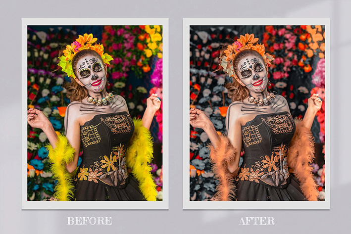 25 پریست لایت روم و اکشن فتوشاپ جشن هالووین Día de Los Muertos Lightroom PS LUTs