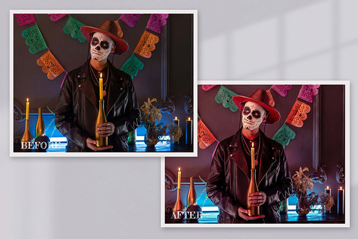 25 پریست لایت روم و اکشن فتوشاپ جشن هالووین Día de Los Muertos Lightroom PS LUTs