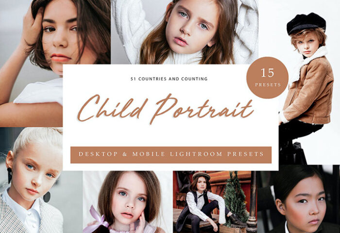 30 پریست لایت روم حرفه ای پرتره آتلیه کودک Child Portrait Lightroom Presets