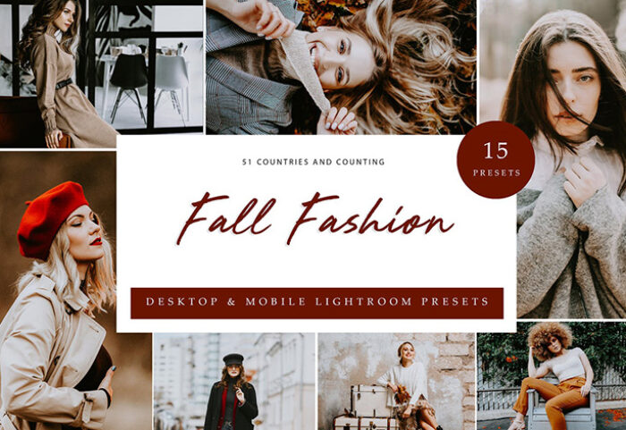 30 پریست لایت روم رنگی حرفه ای پاییزی فشن Lightroom Presets Fall Fashion