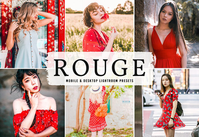 40 پریست لایت روم و پریست کمرا راو و اکشن فتوشاپ تم سرخاب Rouge Pro Lightroom Presets