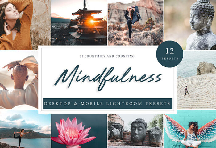 24 پریست لایت روم رنگی حرفه ای تم مدیتیشن Mindfulness Lightroom Presets