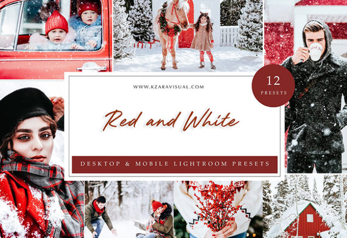 30 پریست لایت روم حرفه ای زمستان و کریسمس Red and White Lightroom Presets