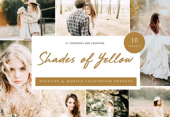 30 پریست لایت روم رنگی حرفه ای تم زرد Shades of Yellow Lightroom Presets