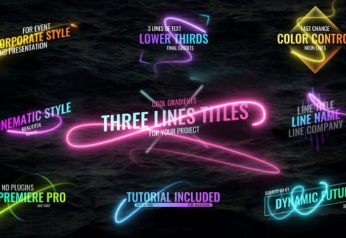 9 تایتل آماده پریمیر پرو 2021 با افکت خطوط نورانی Light Lines Titles
